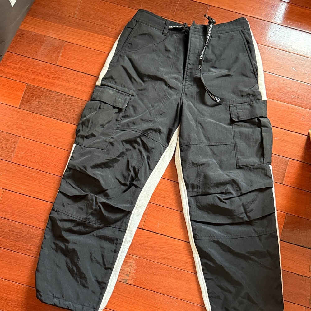 Alexander Wang Black Cargo Pants with Cream Side Stripe